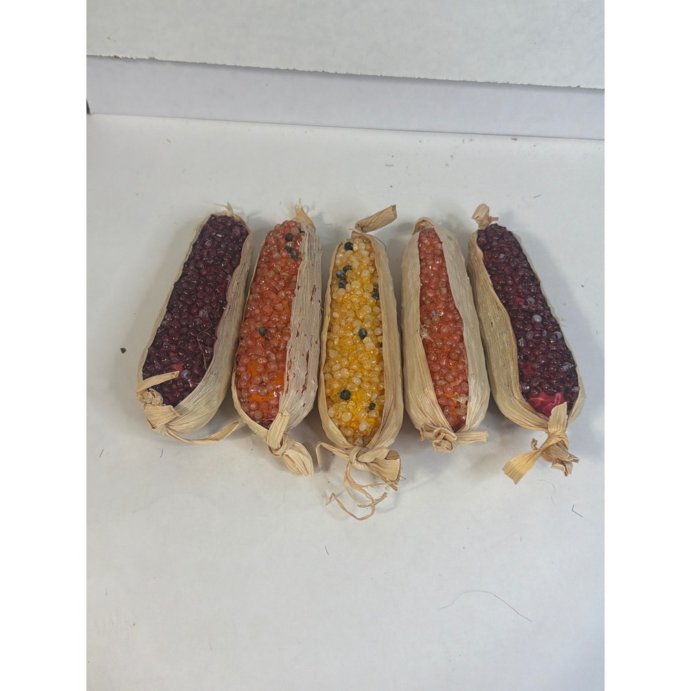 Vintage Beaded Indian Corn Fall Decor Set of 5 Thanksgiving Harvest Husk Decor